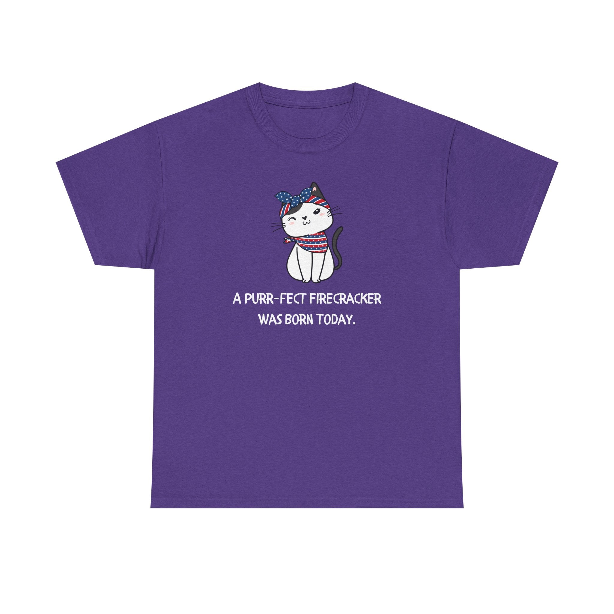 Cat Birthday Tee — "A Purr-fect Firecracker Was Born Today"