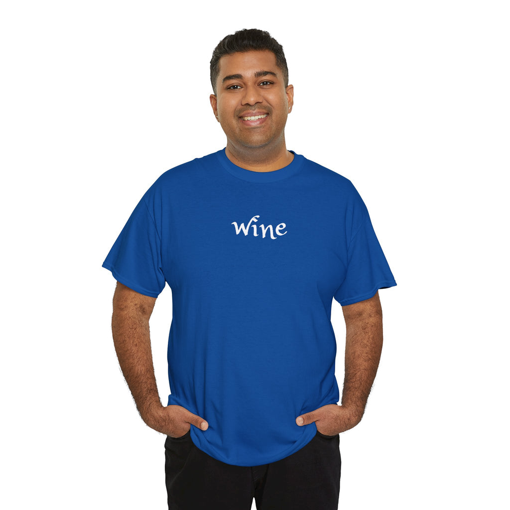Wine Graphic Tee — Minimalist Small Chest 'wine' Text T‑Shirt
