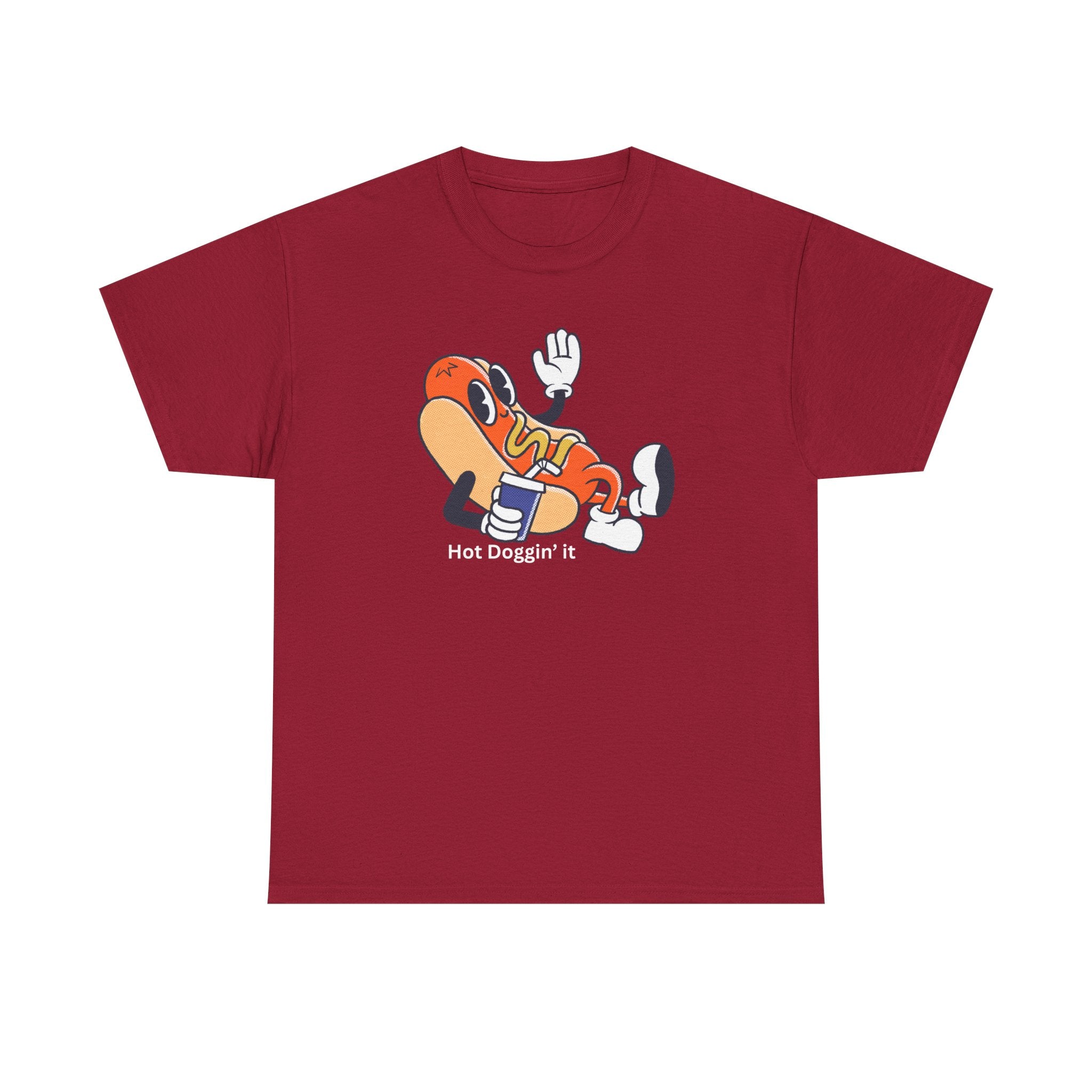 Hot Dog Character T‑Shirt – Retro Cartoon Dancing Sausage Tee