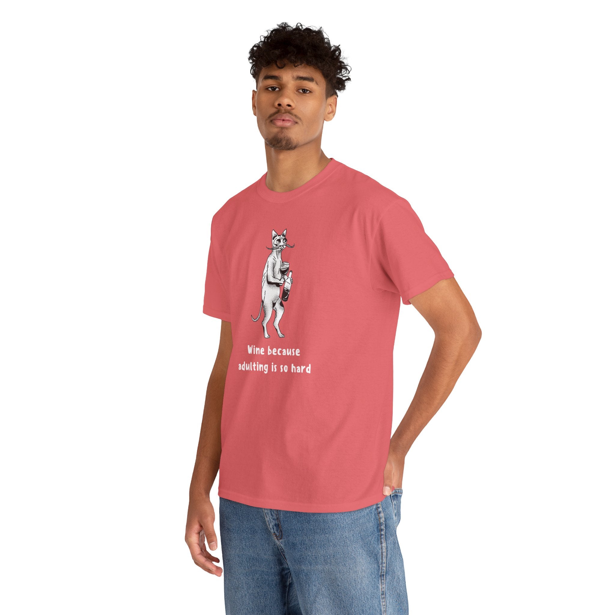 T-Shirt — 'Wine because adulting is so hard' Cat Wine Graphic Tee