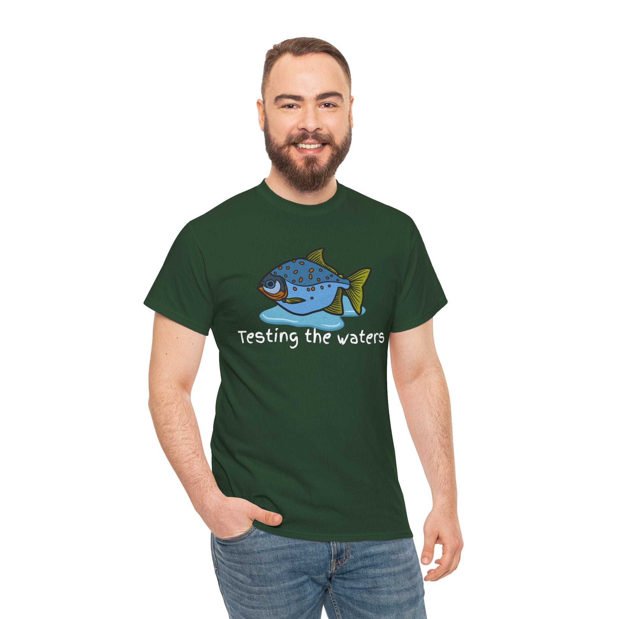 Fishing T‑Shirt — 'Testing the Waters' Blue Fish Tee